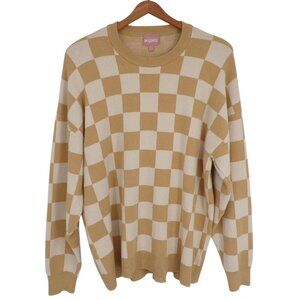Show Me Your MuMu Sweater Beige Check Knit Pullover Crew Neck Women's Size Small